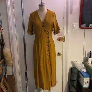 Zara Mustard Gold Midi Dress size Medium
